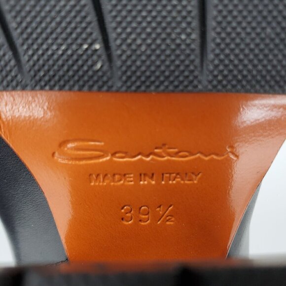 Santoni Leather Lace Up Block Heel Combat Boots - Picture 7 of 8